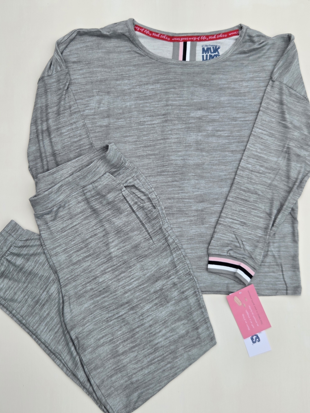 NWT Muk Luks Women's Gray Butter Knit Long Sleeve Jogger Sleepwear Set Size-L